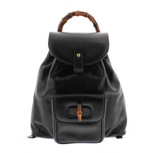 Gucci Black Leather Drawstring Bamboo Mini Backpac